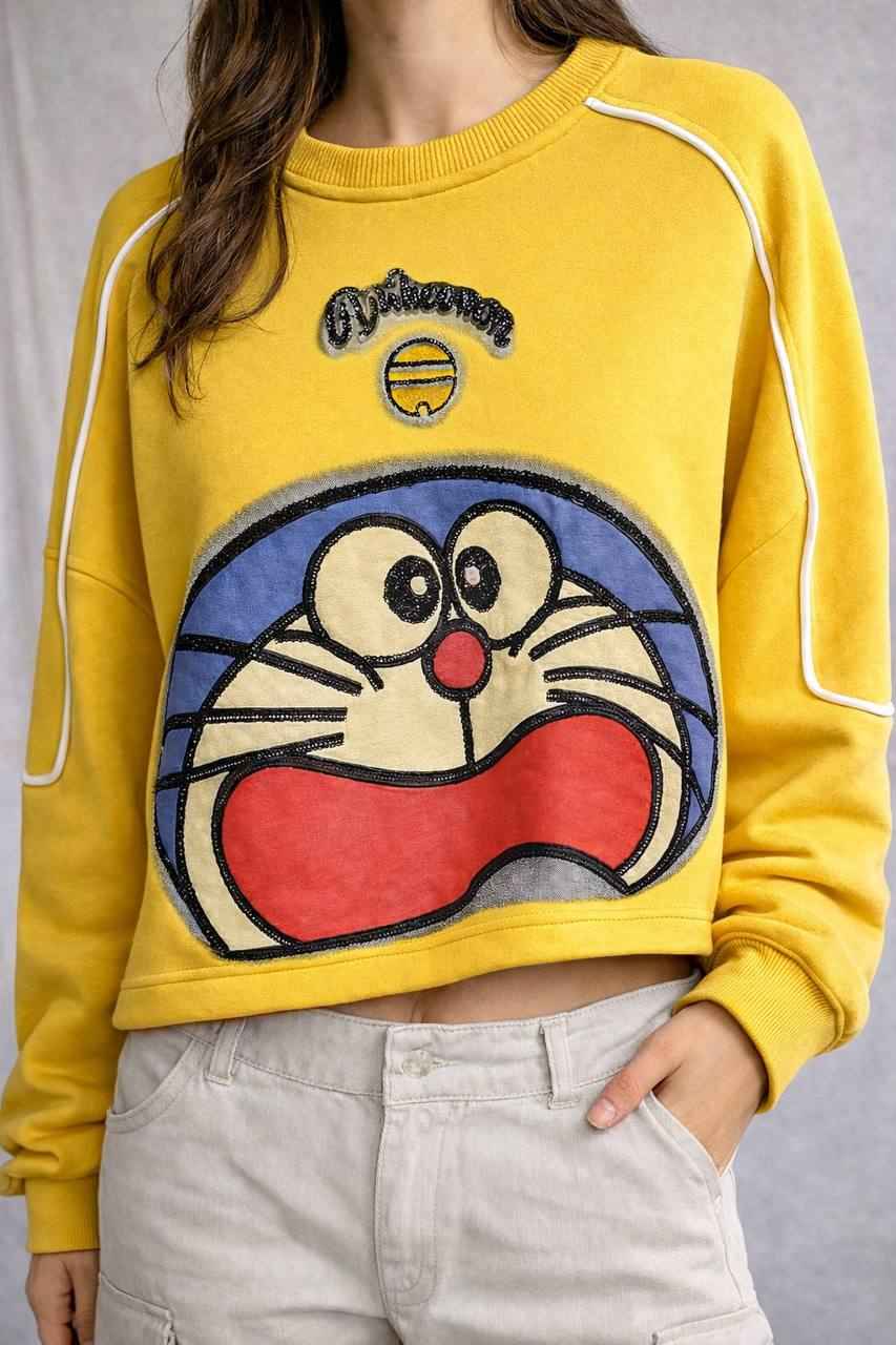 Graphic Cropped Sweatshirt with Crew Neck