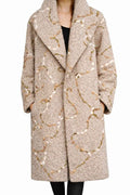 Textured Long Winter Coat with Wide Collar