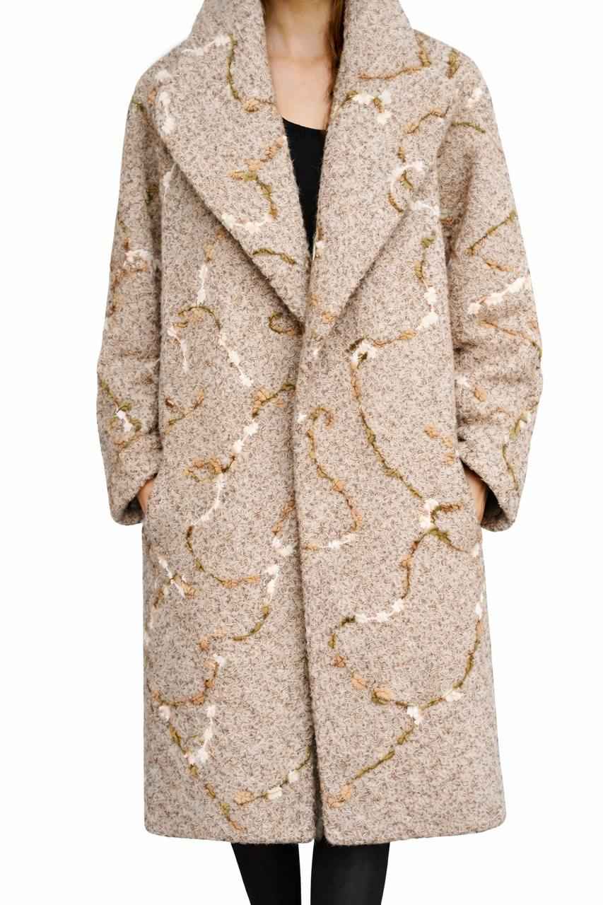 Textured Long Winter Coat with Wide Collar