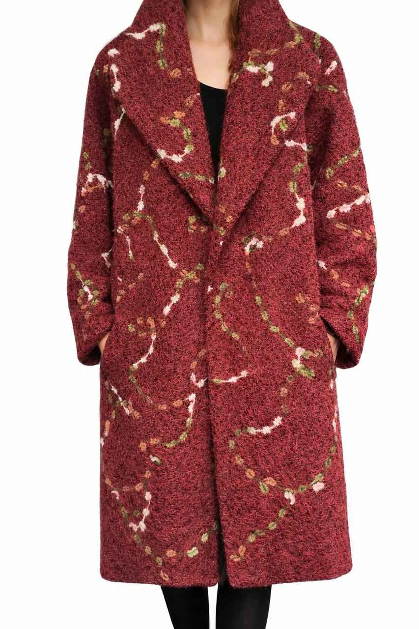 Textured Long Winter Coat with Wide Collar