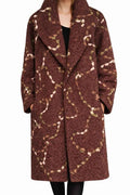 Textured Long Winter Coat with Wide Collar