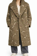 Textured Long Winter Coat with Wide Collar