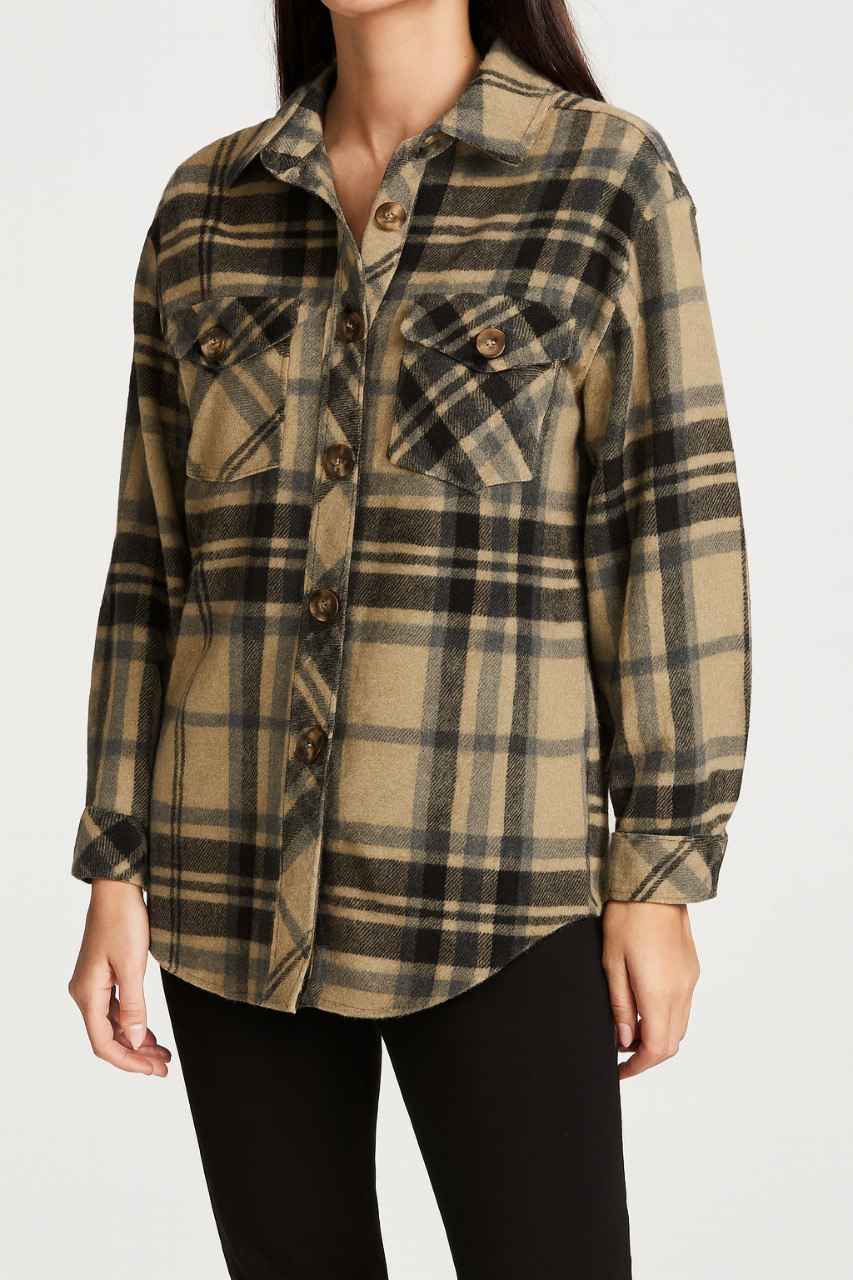 Oversized Checked Flannel Shirt Jacket