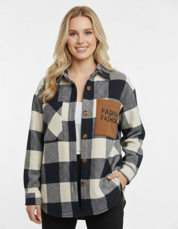 Plaid Button-Up Overshirt with Contrast Pocket – Trendy, Cozy & Versatile
