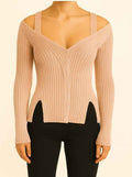 Ribbed Off-Shoulder Knit Top with Straps